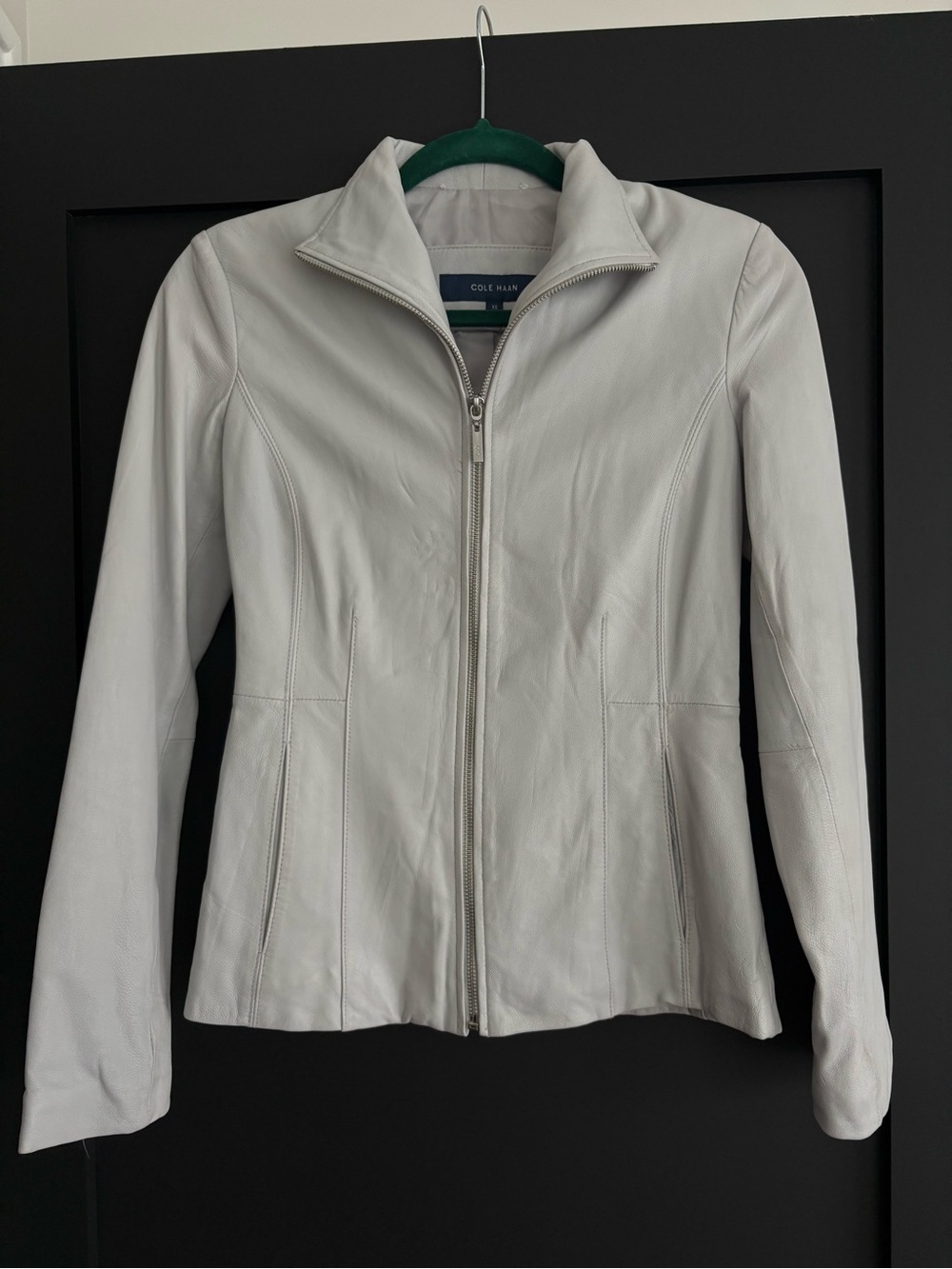 Cole Haan Light Gray Leather Zip Jacket